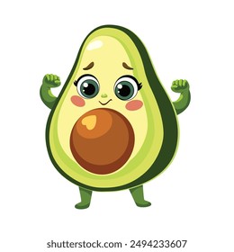 Un lindo aguacate, personaje de dibujos animados. Ilustración vectorial aislada sobre un fondo blanco.