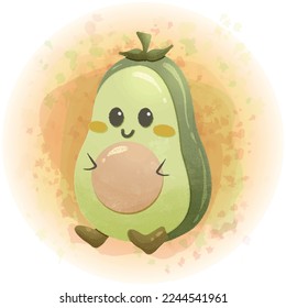 Cute Avocado Cartoon Character Watercolor Vector Graphics 02