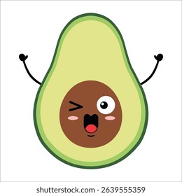 Cute avocado cartoon character winking with happy expression
