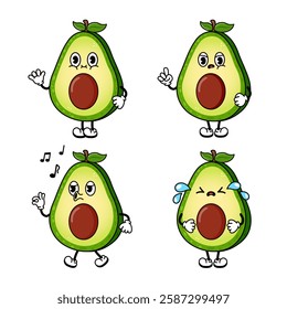 Cute Avocado Cartoon Characters Set