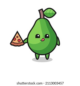 cute avocado cartoon eating pizza , cute style design for t shirt, sticker, logo element