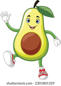 Cute avocado cartoon waving hand