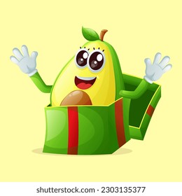 Cute avocado character appear in the gift box. Perfect for kids, merchandise and sticker
