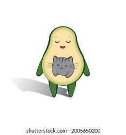 Cute avocado character with cat