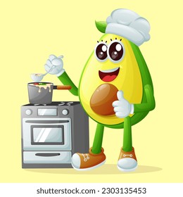 Cute avocado character cooking on a stove. Perfect for kids, merchandise and sticker, banner promotion or blog
