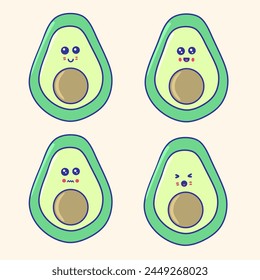 Cute avocado character emoticon in flat style or avocado emoji vector illustration
