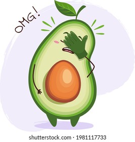 Cute avocado character facepalm. OMG! Emoji stickers with avocado.