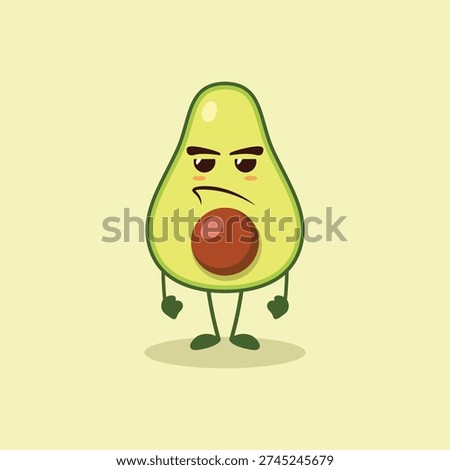 The cute Avocado character with a gloomy face faces something it dislikes