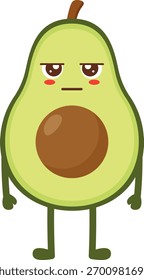 Cute Avocado Character with Grumpy Expression Flat Illustration