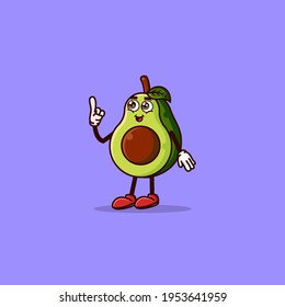 Cute Avocado character with happy face and  Gesture pointing up. Fruit character icon concept isolated. Emoji Sticker. flat cartoon style Vector