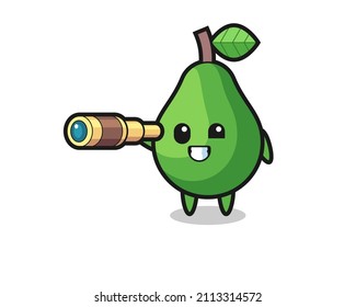 cute avocado character is holding an old telescope , cute style design for t shirt, sticker, logo element