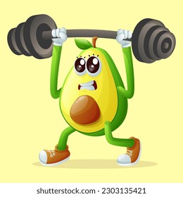 Cute avocado character lifting weights. Perfect for kids, merchandise and sticker, banner promotion or blog
