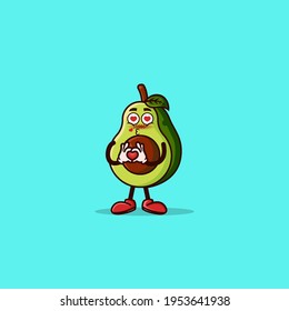 Cute Avocado character with love emote. Fruit character icon concept isolated. flat cartoon style Premium Vector