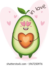 Cute avocado character in love with eyes hearts. Emoji stickers with avocado. 