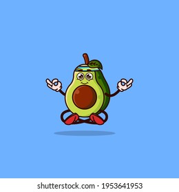 Cute Avocado character Meditation. Fruit character icon concept isolated. Emoji Sticker. flat cartoon style Vector