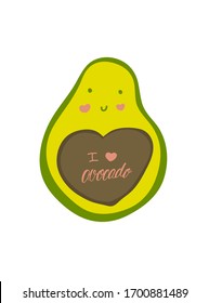 Personaje aguacate con mensaje me encanta el aguacate. Ilustración vectorial.