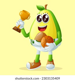 Cute avocado character playing basketball. Perfect for kids, merchandise and sticker, banner promotion or blog
