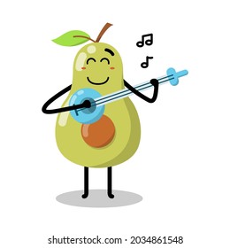 cute avocado character playing guitar illustration