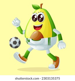 Cute avocado character playing soccer. Perfect for kids, merchandise and sticker, banner promotion or blog
