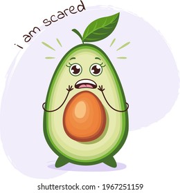 Cute avocado character scared. Emoji stickers with avocado. 