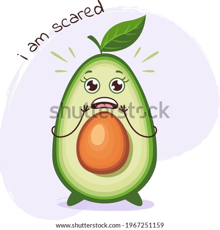 Cute avocado character scared. Emoji stickers with avocado. 