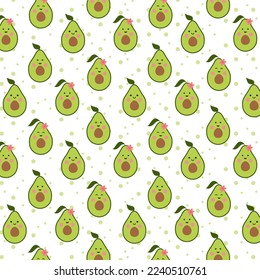 Cute avocado character seamless pattern, vector illustration background