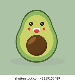 Cute avocado character smile vector illustration, for sticker, clipart, poster. 