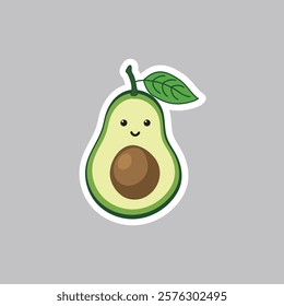 cute avocado character sticker with a leaf on top