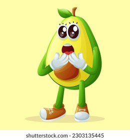 Cute avocado character with a surprised face and open mouth.  Perfect for kid
