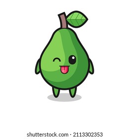 cute avocado character in sweet expression while sticking out her tongue , cute style design for t shirt, sticker, logo element