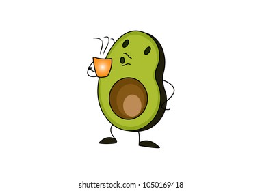 Cute Avocado Character . Vector Illustration. Isolated on white background.