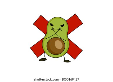 Cute Avocado Character . Vector Illustration. Isolated on white background.