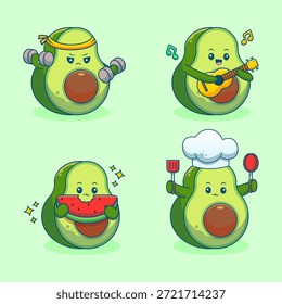 Nette Avocado-Figuren mit lustigen Ausdrücken
