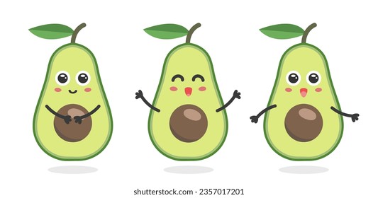 Cute avocado characters - kawaii. Vector illustration