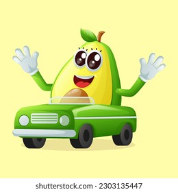 Cute avocado characters playing with car toy. Perfect for kids, merchandise and sticker, banner promotion or blog
