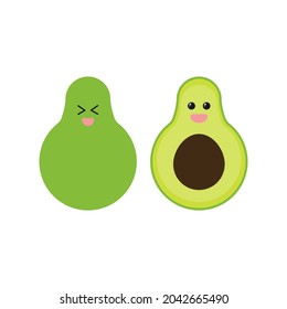 Cute avocado characters smiling happily. vector flat design isolated on white background.