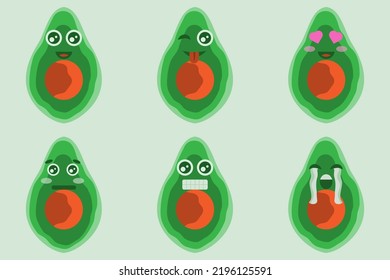 cute avocado characters with various emotions