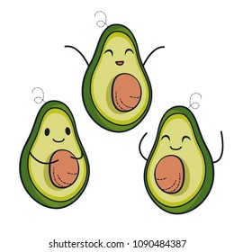 Cute avocado characters. Vector set