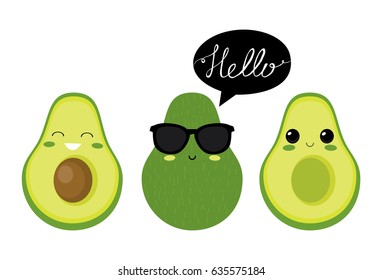 Cute  avocado characters. Vector set