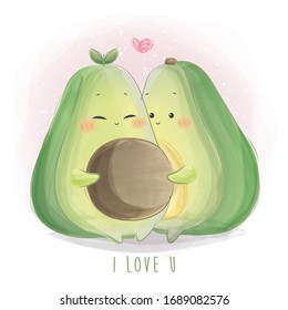 Cute Avocado Couple In Love