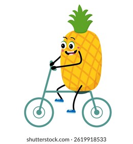 Cute avocado. cycling Avocado walks.  The concept of health, fitness, cartoon. Vector illustration  in flat style..