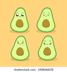 Cute avocado with different sets of facial expressions
