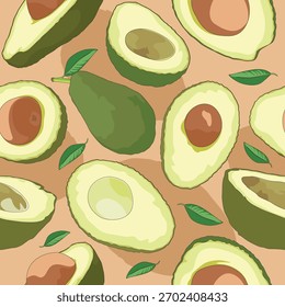 Lindas líneas de aguacate doodle sin patrón en la ilustración gráfica de fondo cuadrado beige.