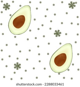 Cute Avocado drawing on white background beautiful seamless pattern. For printing, fabric, textile, manufacturing, wallpapers.
