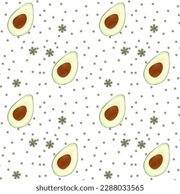 Cute Avocado drawing on white background beautiful seamless pattern. For printing, fabric, textile, manufacturing, wallpapers.