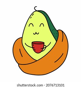 Cute avocado trinkt Tee. Aufkleber für soziale Netzwerke.