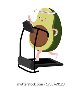 Cute avocado exercise cartoon hand drawn illustration. 