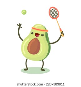 Cute avocado exercising flat for web design. Cartoon avocado fruit character in gym isolated vector illustration. Fitness workout and sport activity concept