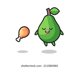 cute avocado floating and tempted because of fried chicken , cute style design for t shirt, sticker, logo element
