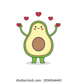 Cute Avocado fruit cartoon character spreading love